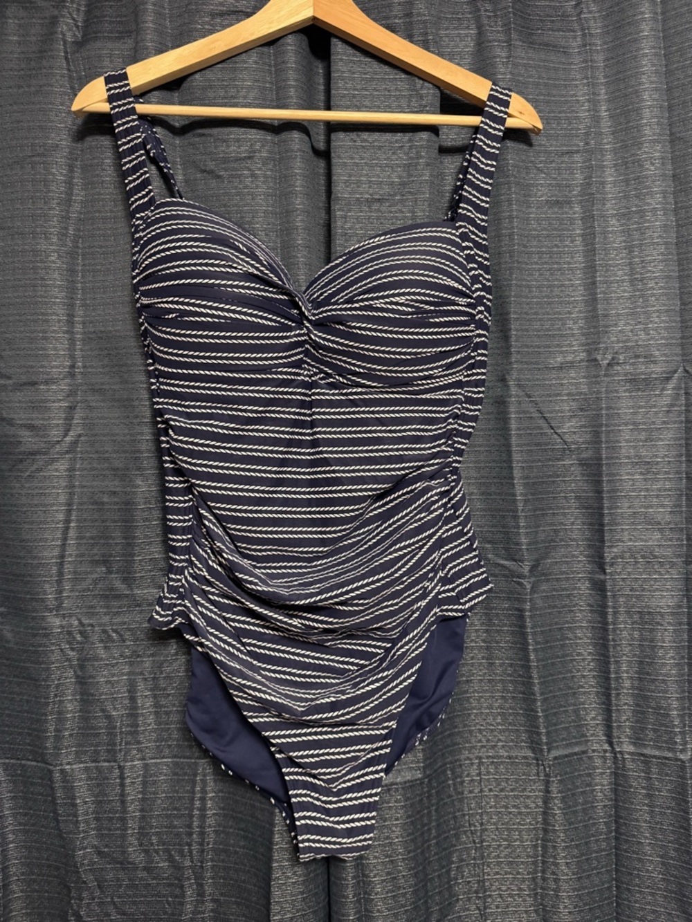 Niptuck navy and white striped rouched one piece swimsuit Size 12